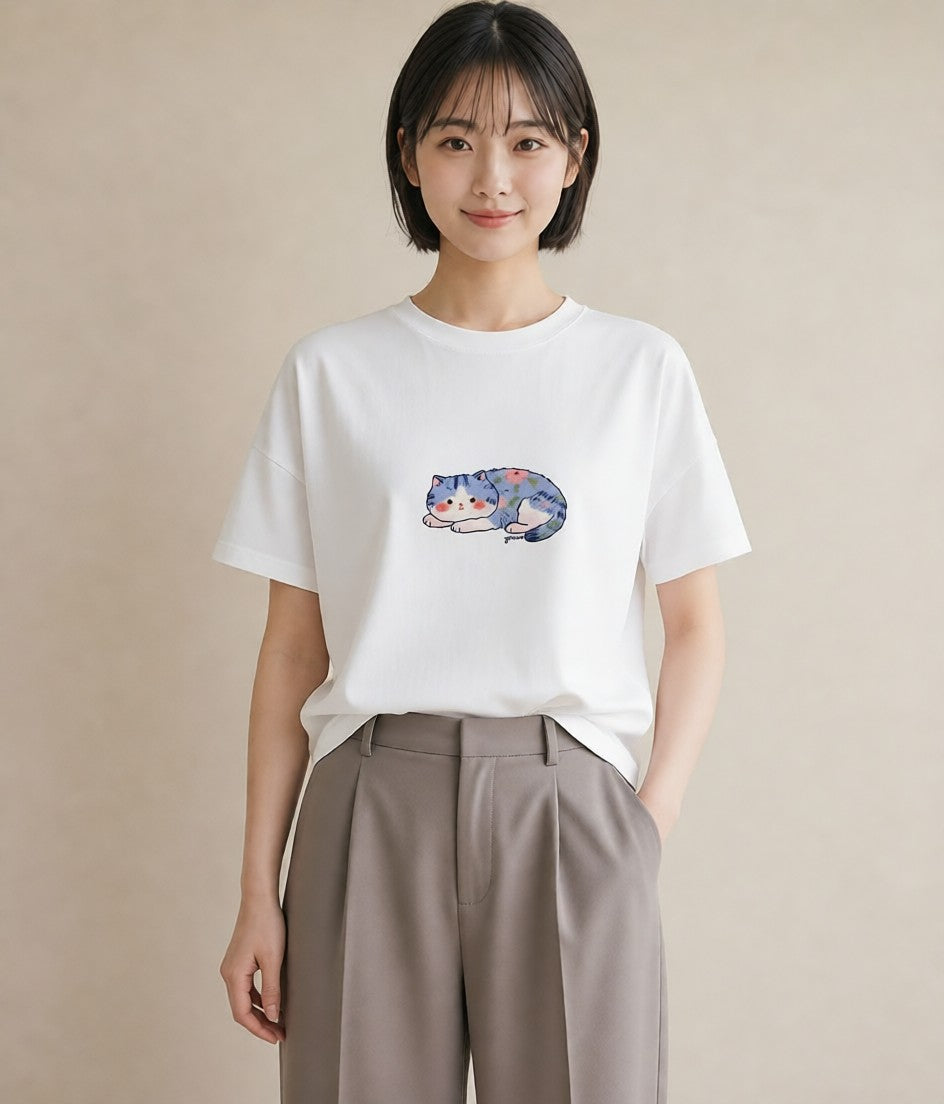 グラフィックTシャツ レディース ニャンコ 猫 ねこ イラスト シック 親子 20代 白T