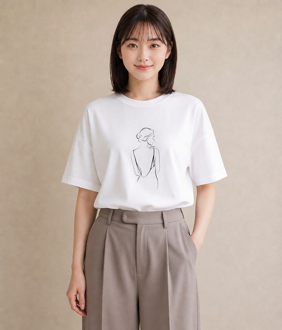 グラフィックTシャツ レディース 女の子 ガール 後ろ姿 イラスト ミニマル 姉妹 送別ギフト 白T