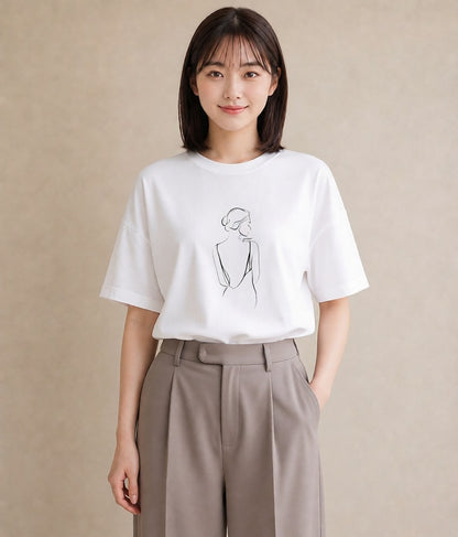 グラフィックTシャツ レディース 女の子 ガール 後ろ姿 イラスト ミニマル 姉妹 送別ギフト 白T
