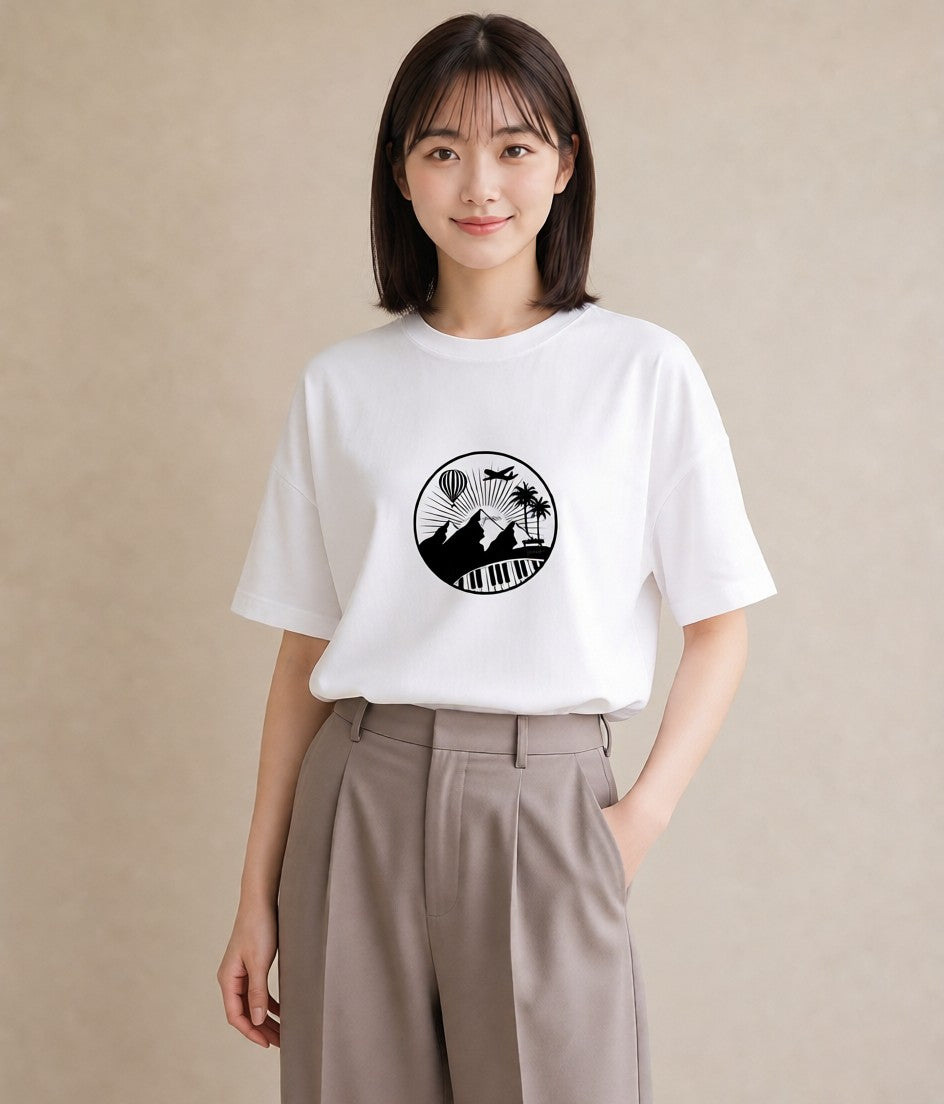 Tシャツ レディース 旅 トラベル スタンプ イラスト ラフ レイヤード 白T