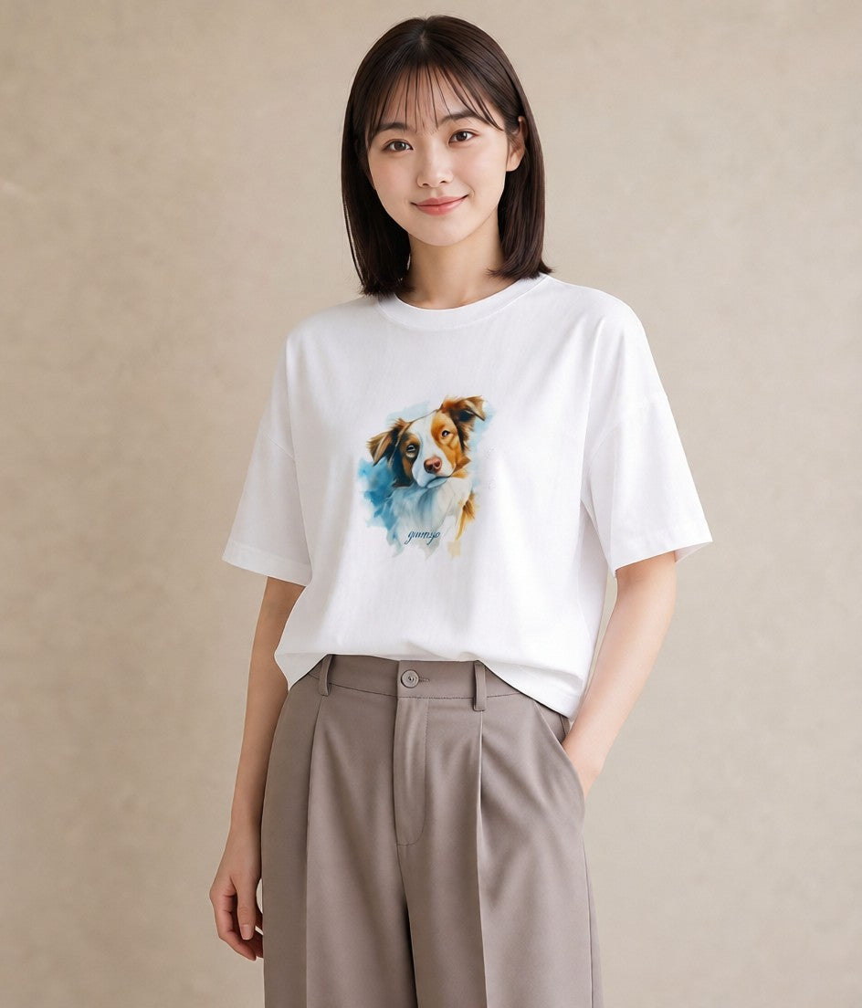 Tシャツ レディース ミックス犬 犬 いぬ イラスト 淡色 20代 カジュアルコーデ 白T