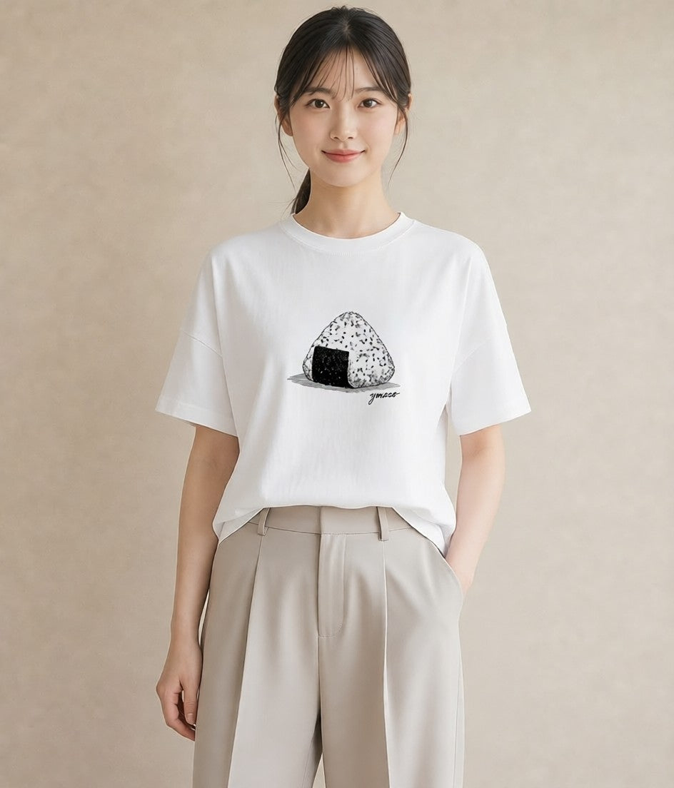 半袖Tシャツ レディース おにぎり 食べ物 フード イラスト 北欧風 部屋着 女性向けギフト 白T