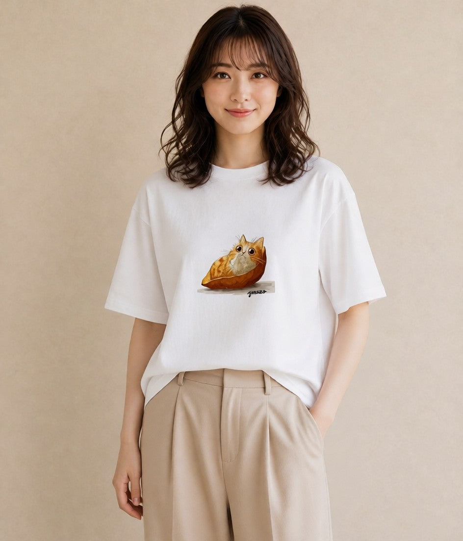 デザインTシャツ レディース 茶トラ 茶猫 猫 ねこ イラスト フェミニン 女子会 お揃い 白T