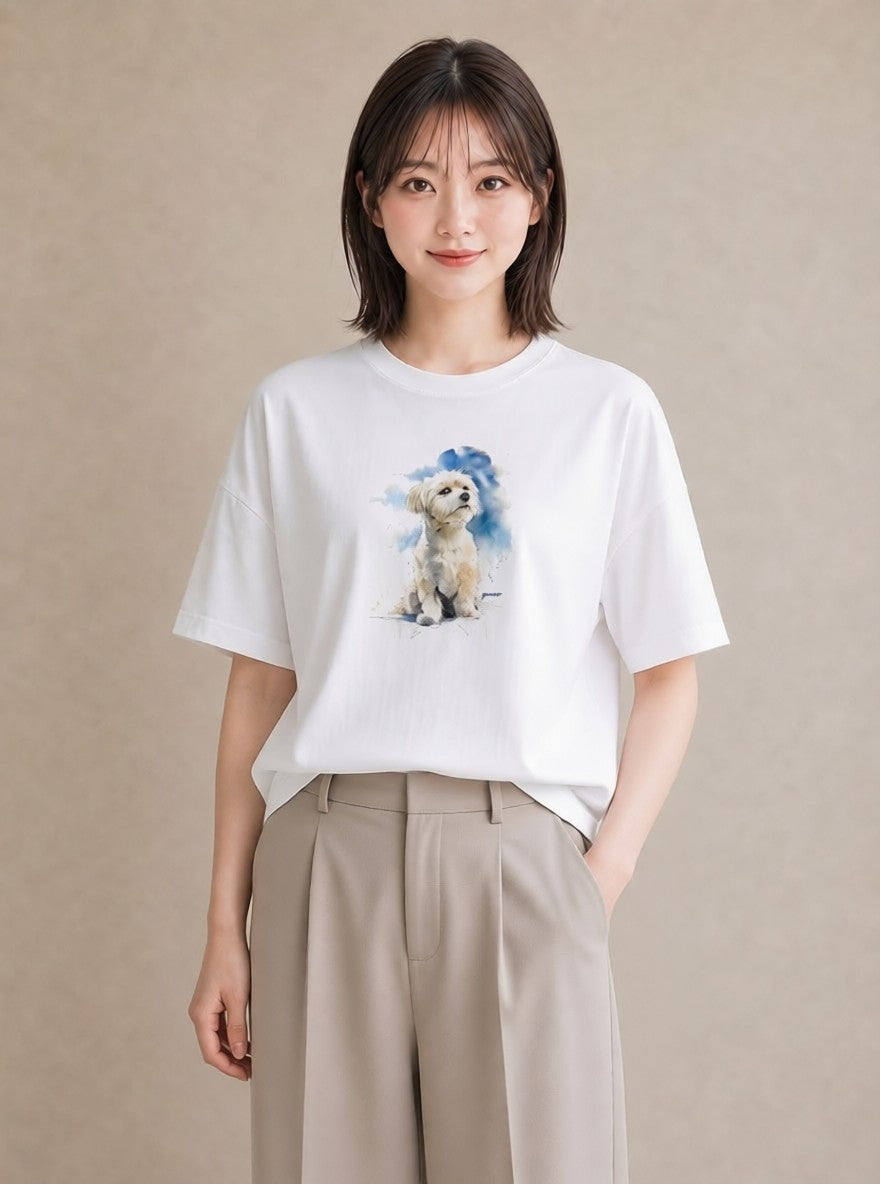 グラフィックTシャツ レディース 犬好き 犬 いぬ イラスト 可愛い 自分用 ルームウェア 白T