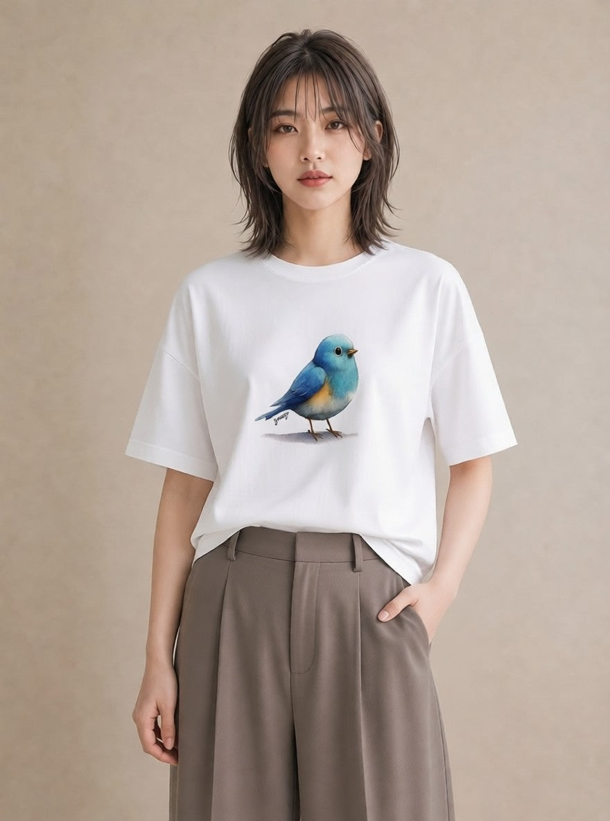 デザインTシャツ レディース シマエナガ しまえなが 動物 アニマル イラスト ラフ レイヤード 白T