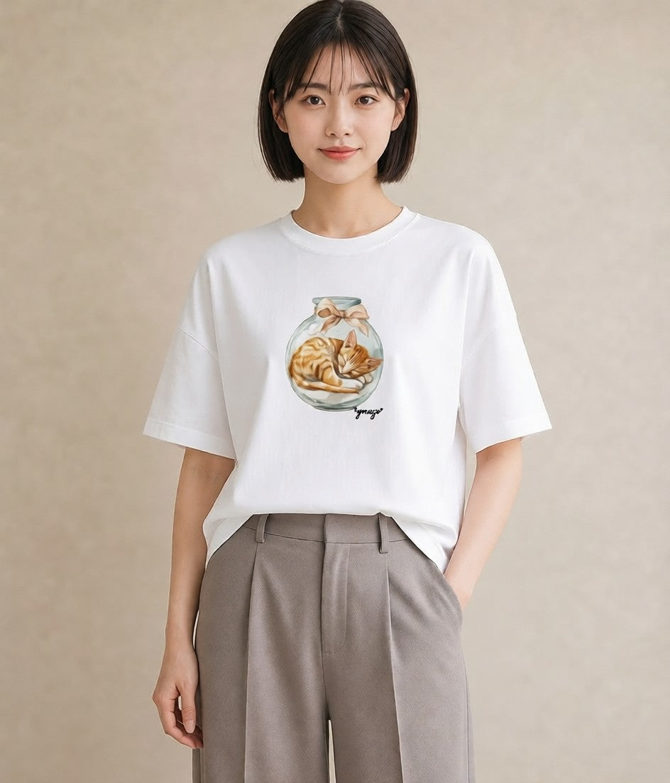 Tシャツ レディース キジトラ 猫 ねこ イラスト 線画 クリスマス 旅行 白T