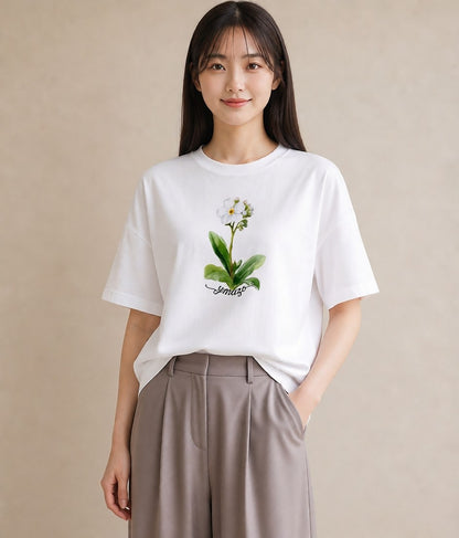 プリントTシャツ レディース 金木犀 花 花柄 イラスト シック 母の日 ビーチ 白T