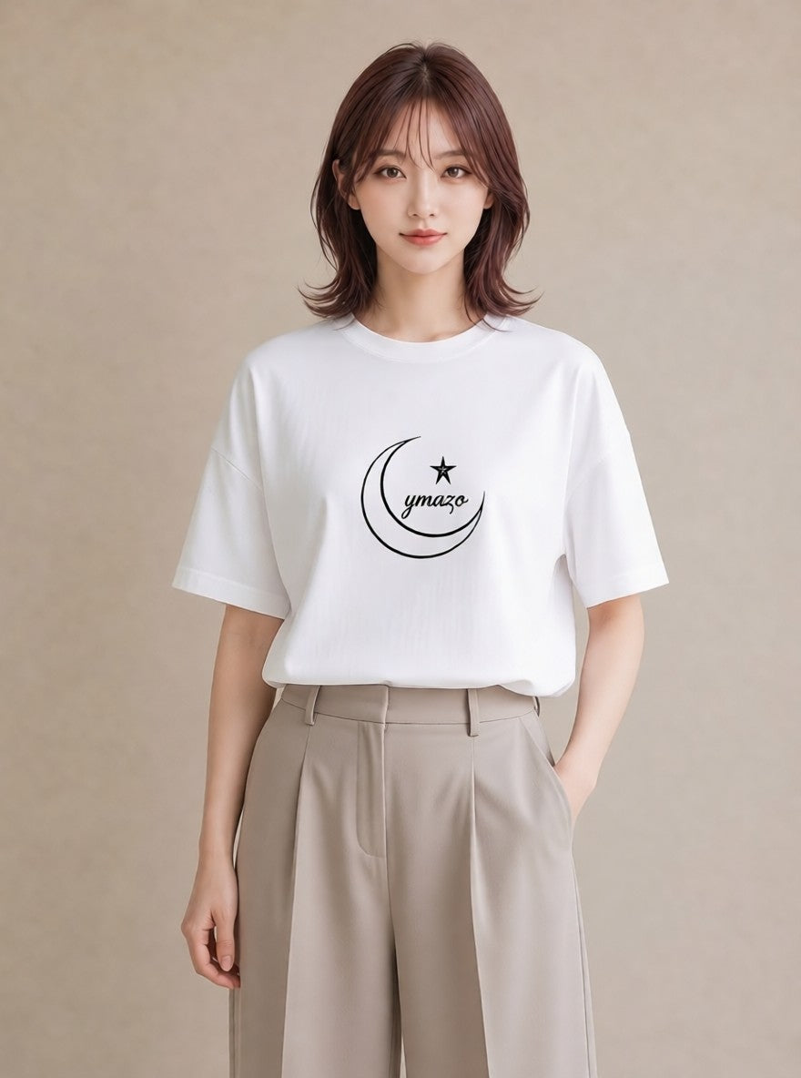半袖Tシャツ レディース 月と星 星空 ムーン イラスト 韓国風 母娘コーデ 自分用 白T
