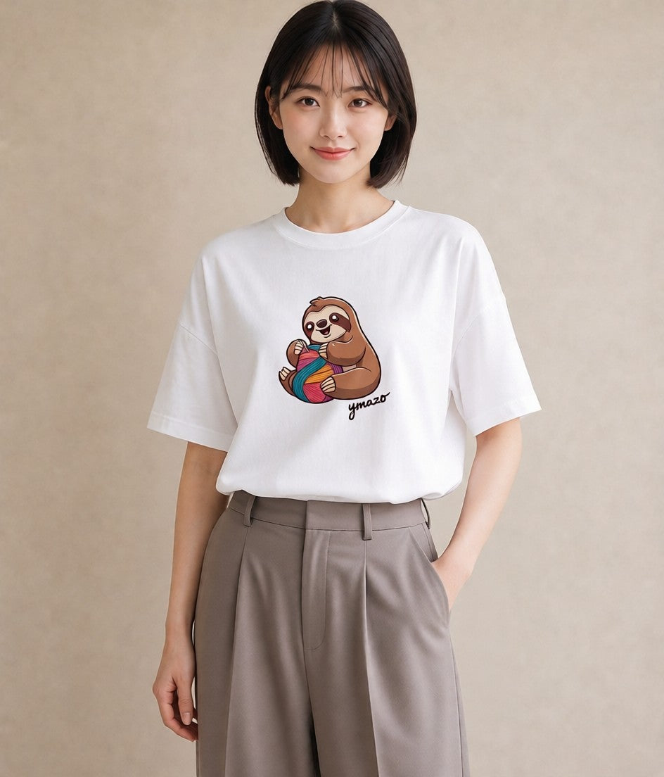 プリントTシャツ レディース ナマケモノ 動物 アニマル イラスト ゆるコーデ 友達ギフト 部屋着 白T