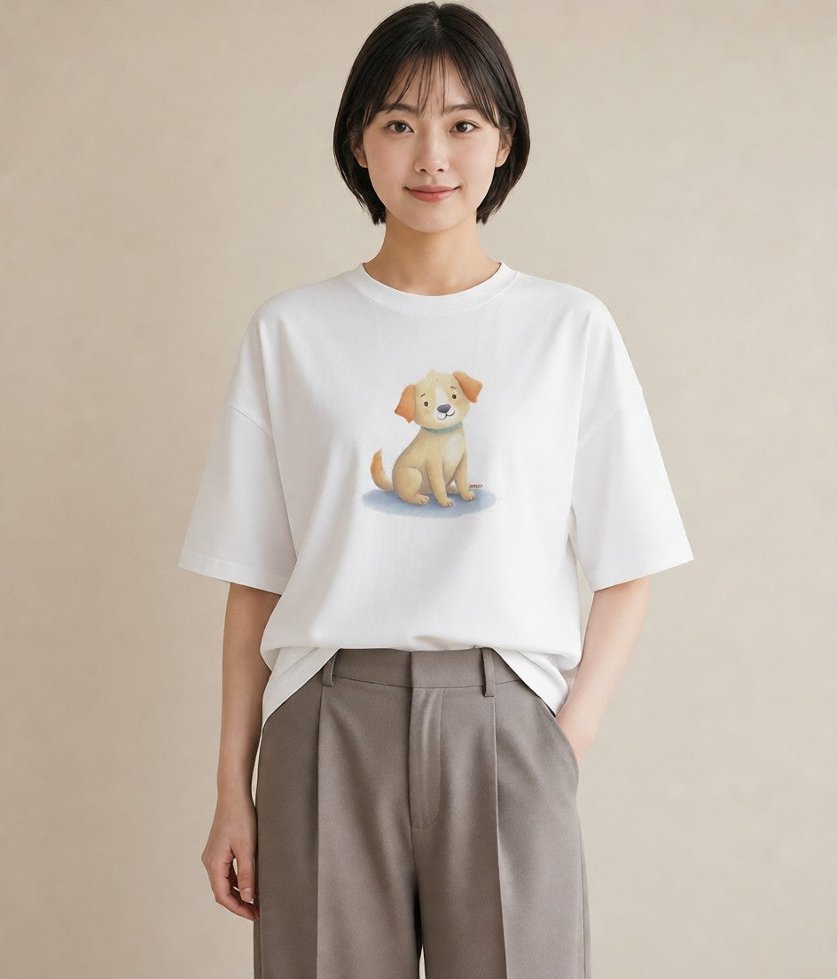プリントTシャツ レディース 犬好き 犬 いぬ イラスト ガーリー 海 カフェ巡り 白T