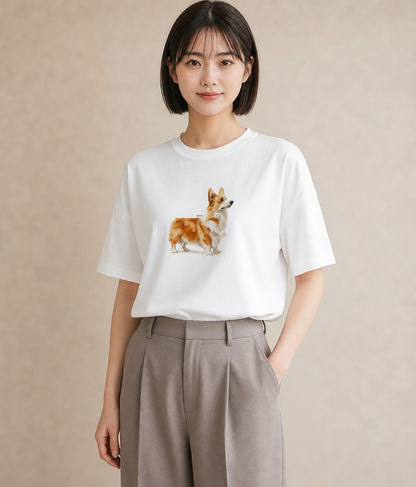 デザインTシャツ レディース ウェルシュコーギー コーギー 犬 いぬ イラスト カジュアル 秋コーデ おしゃれギフト 白T