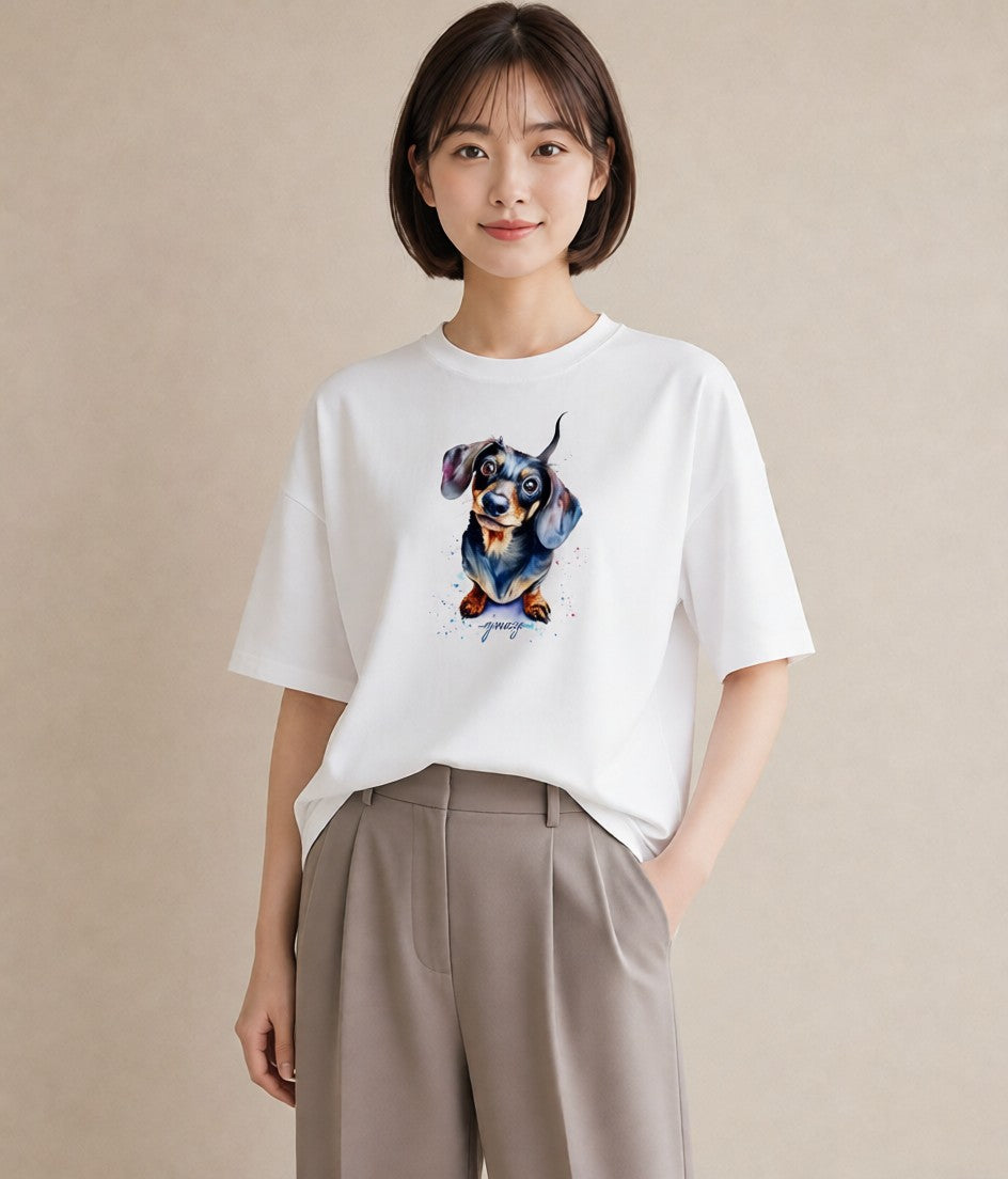 デザインTシャツ レディース いぬ 犬 ワンコ イラスト ニュアンス デート 帰省 白T