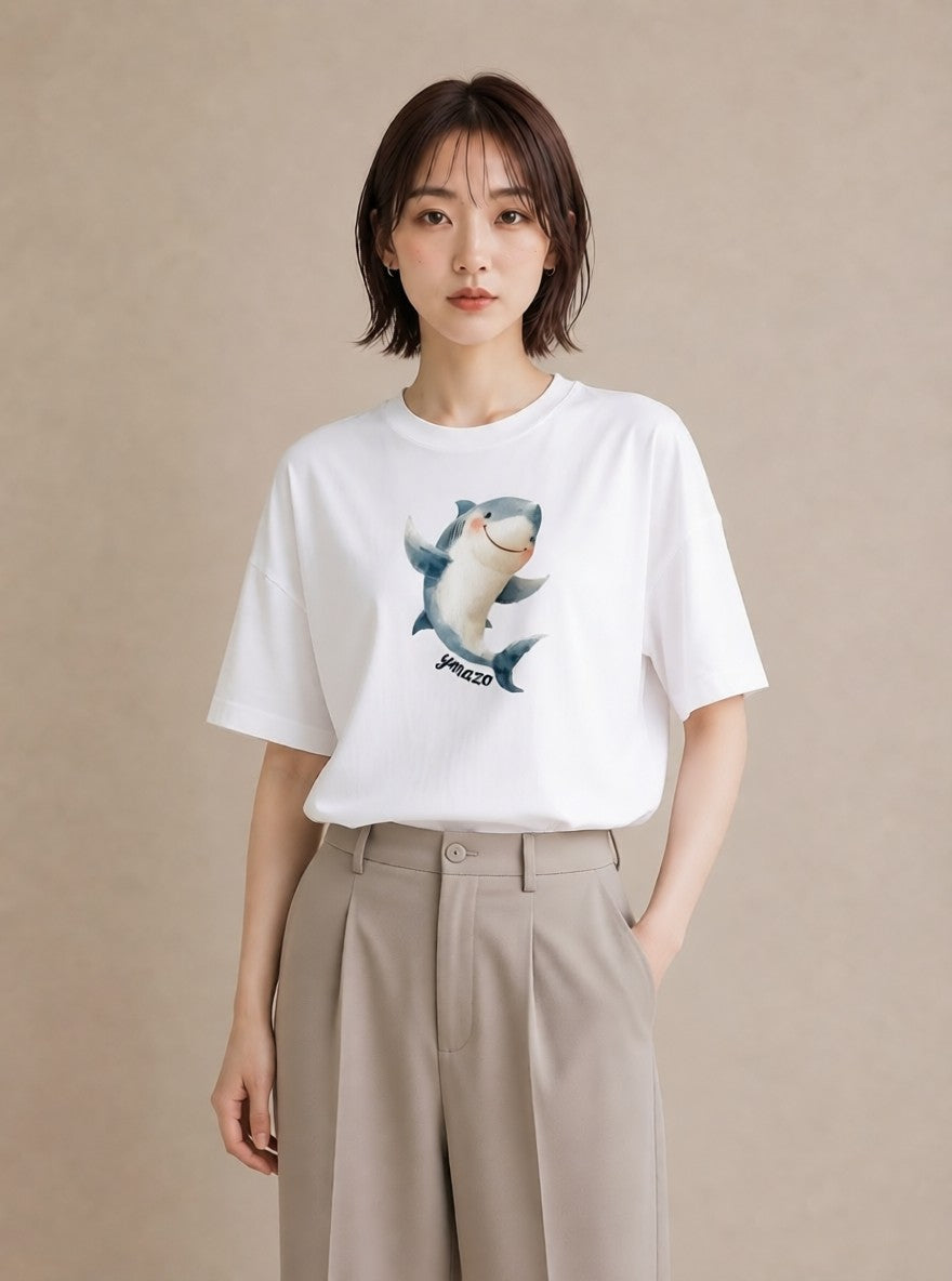 Tシャツ レディース クジラ 海の生き物 海 イラスト フェミニン 送別ギフト 通勤 白T