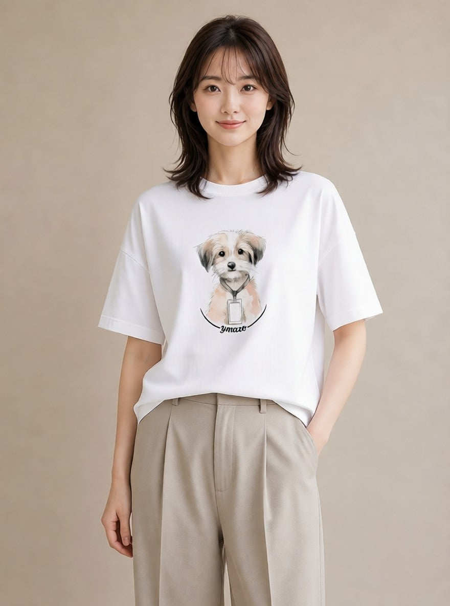 プリントTシャツ レディース ミックス犬 犬 いぬ イラスト きれいめカジュアル 通学 誕生日プレゼント 白T