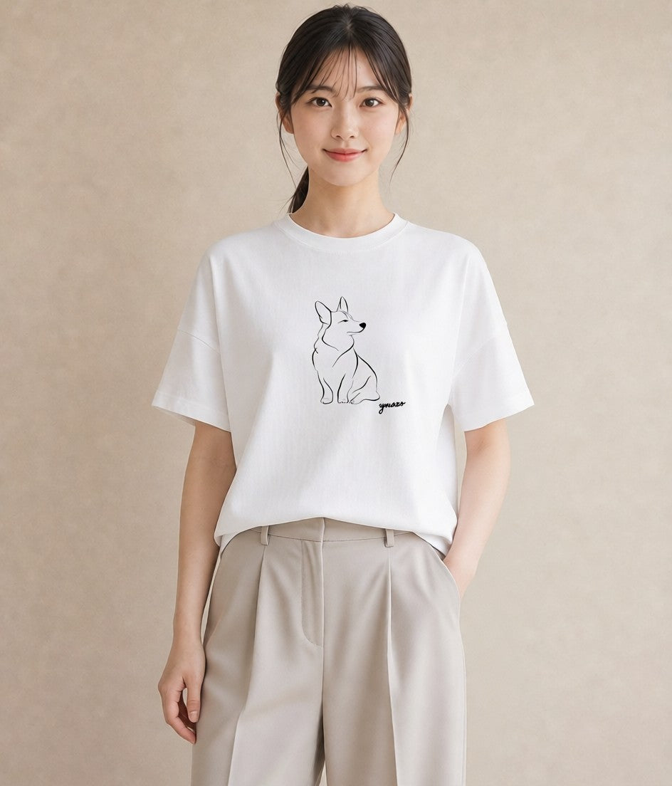 デザインTシャツ レディース 犬 いぬ わんこ イラスト 韓国風 旅行用 海 白T