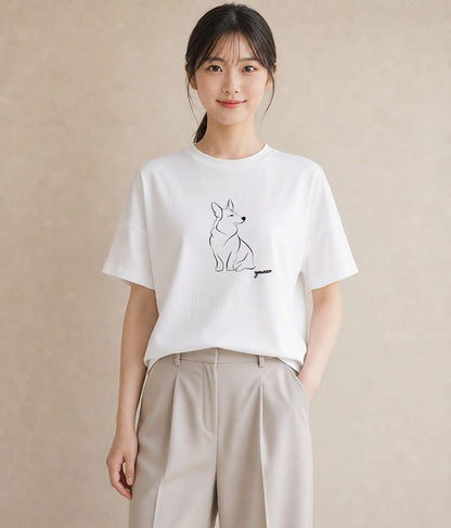 デザインTシャツ レディース 犬 いぬ わんこ イラスト 韓国風 旅行用 海 白T