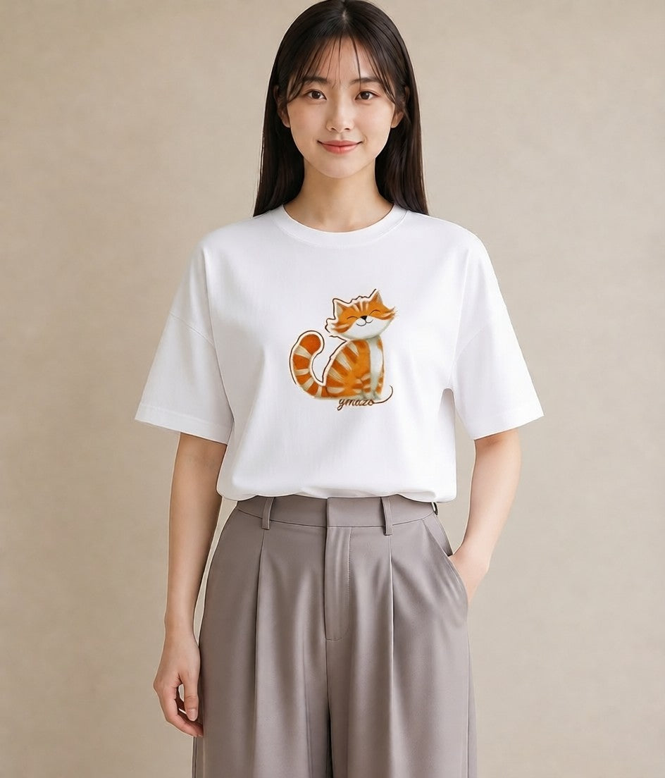 プリントTシャツ レディース しっぽ 猫 ねこ イラスト ヴィンテージ風 社会人 女性 白T