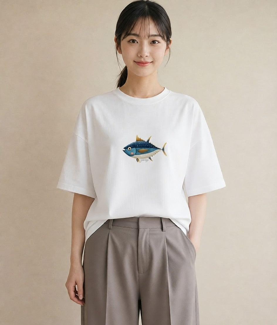 プリントTシャツ レディース メダカ ペット 動物 イラスト 上品 親子 20代 白T