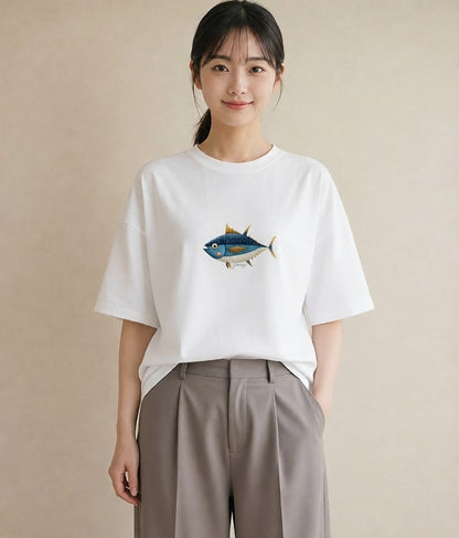 プリントTシャツ レディース メダカ ペット 動物 イラスト 上品 親子 20代 白T