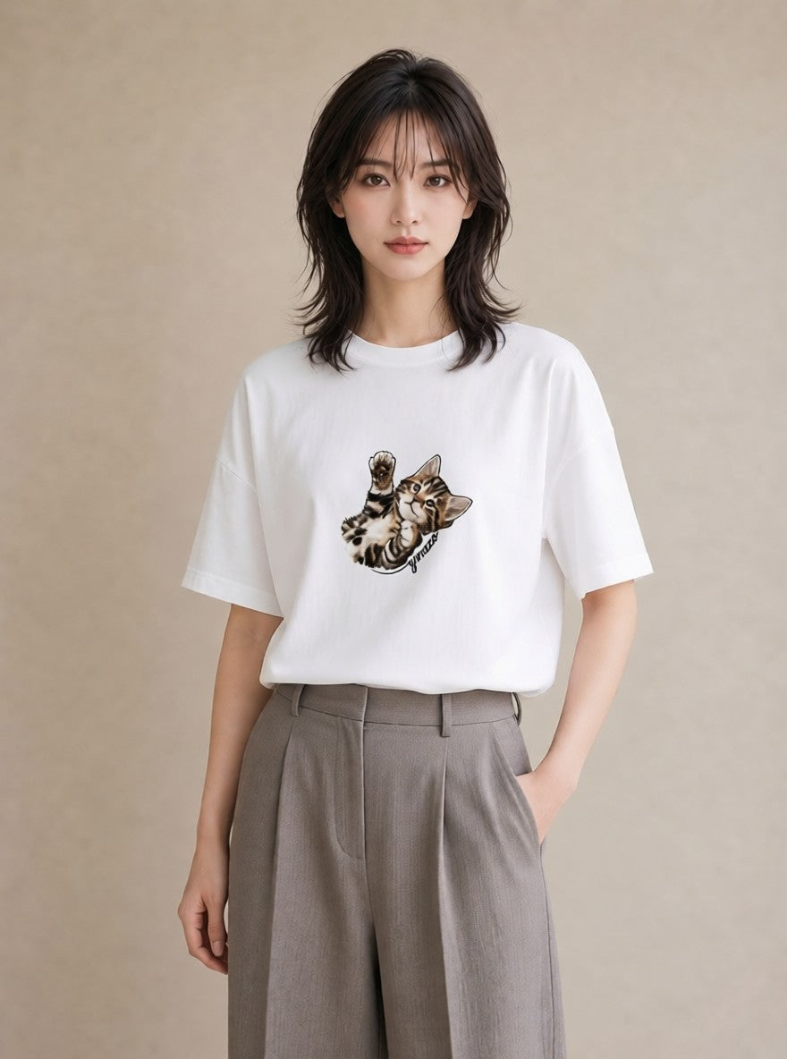 デザインTシャツ レディース アメリカンショートヘア 猫 ねこ イラスト ガーリー ギフト 母の日 白T