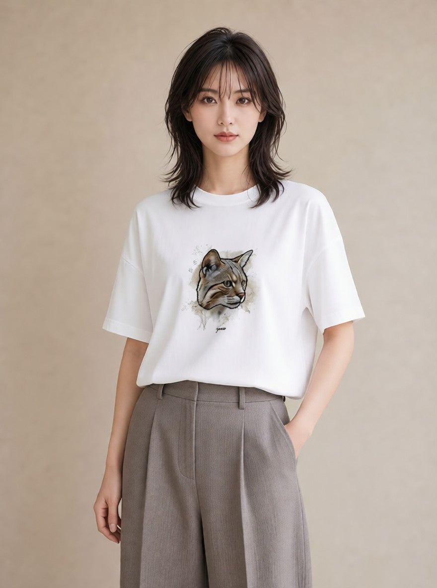 デザインTシャツ レディース アビシニアン 猫 ねこ イラスト ゆるコーデ 旅行 母娘コーデ 白T