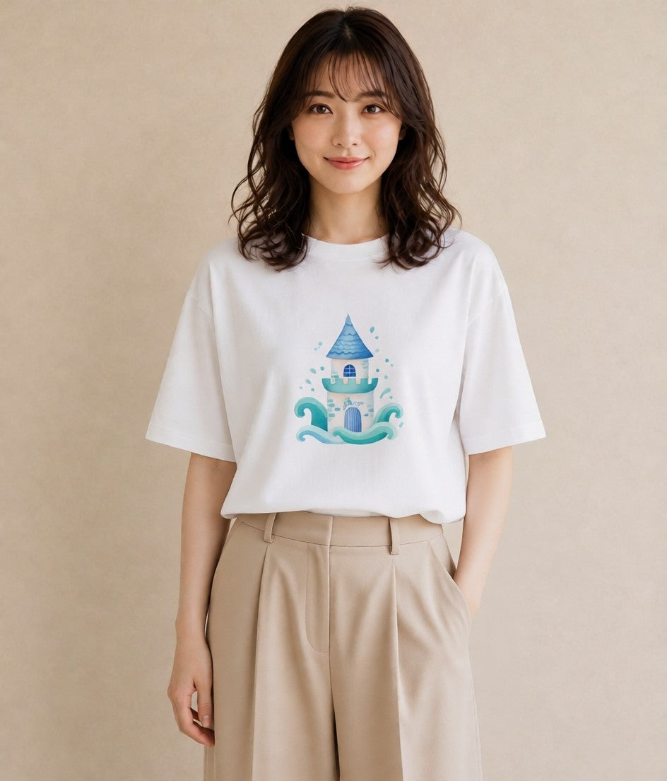 半袖Tシャツ レディース 波 星空 宇宙 イラスト レトロ 通勤 在宅 白T