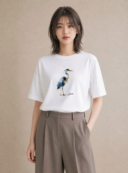 Tシャツ レディース ハシビロコウ 動物 アニマル イラスト レトロ 秋コーデ おしゃれギフト 白T