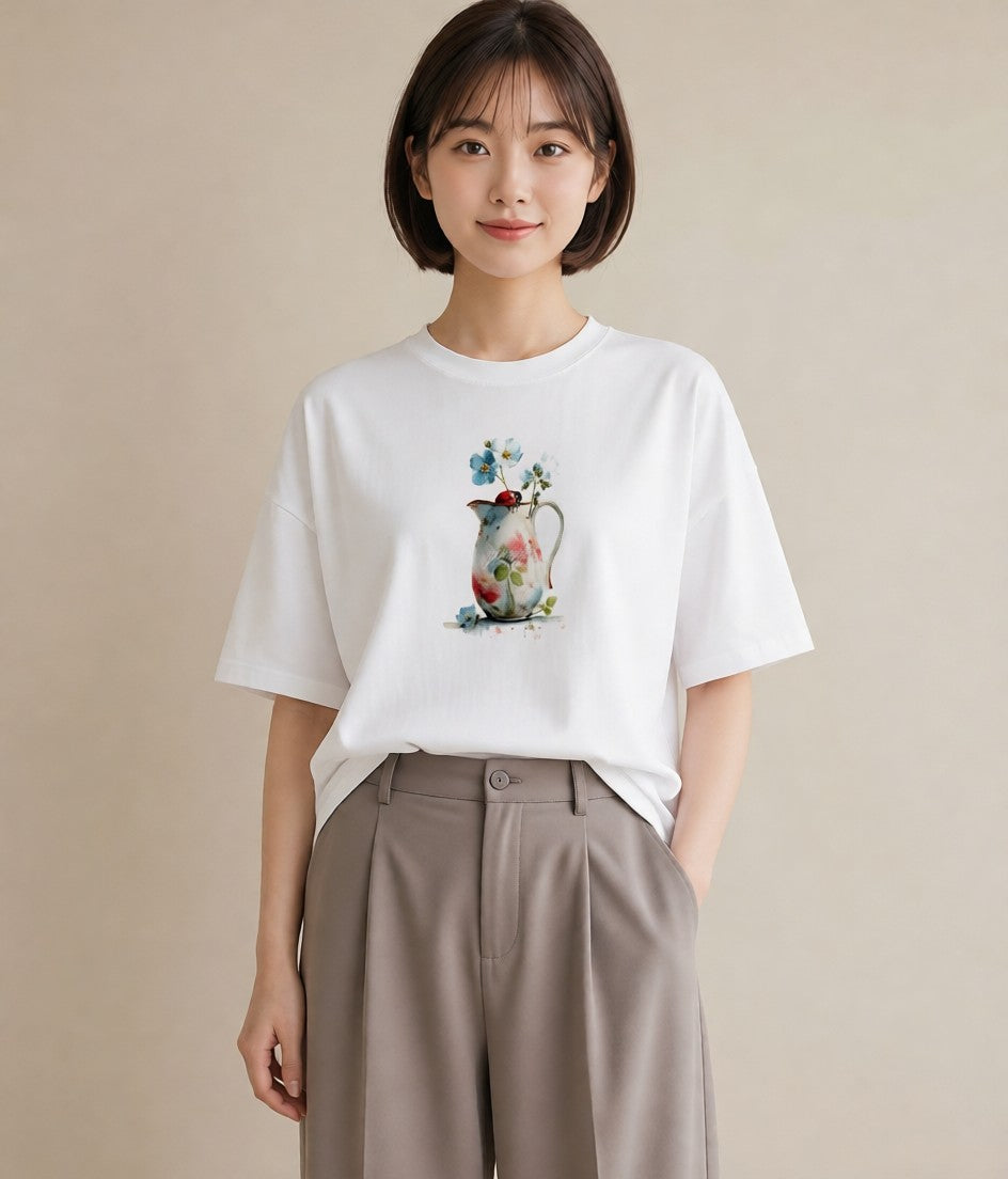 デザインTシャツ レディース てんとう虫 昆虫 虫 イラスト 可愛い レイヤード 友達ギフト 白T