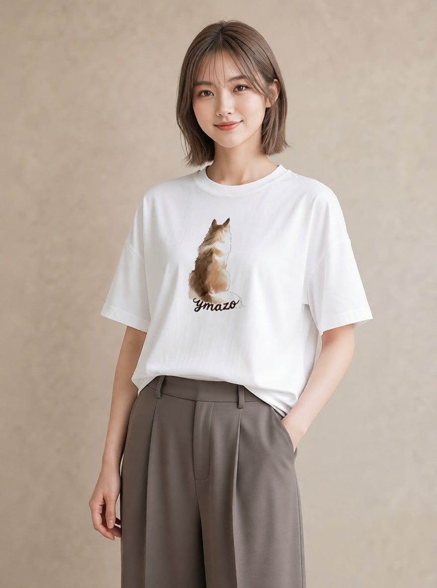 Tシャツ レディース いぬ 犬 ワンコ イラスト フェミニン 母の日 ビーチ 白T