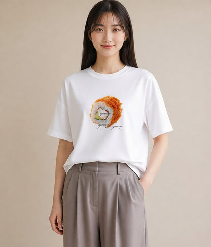 デザインTシャツ レディース お寿司 食べ物 フード イラスト ゆるかわ 散歩 お出かけ 白T