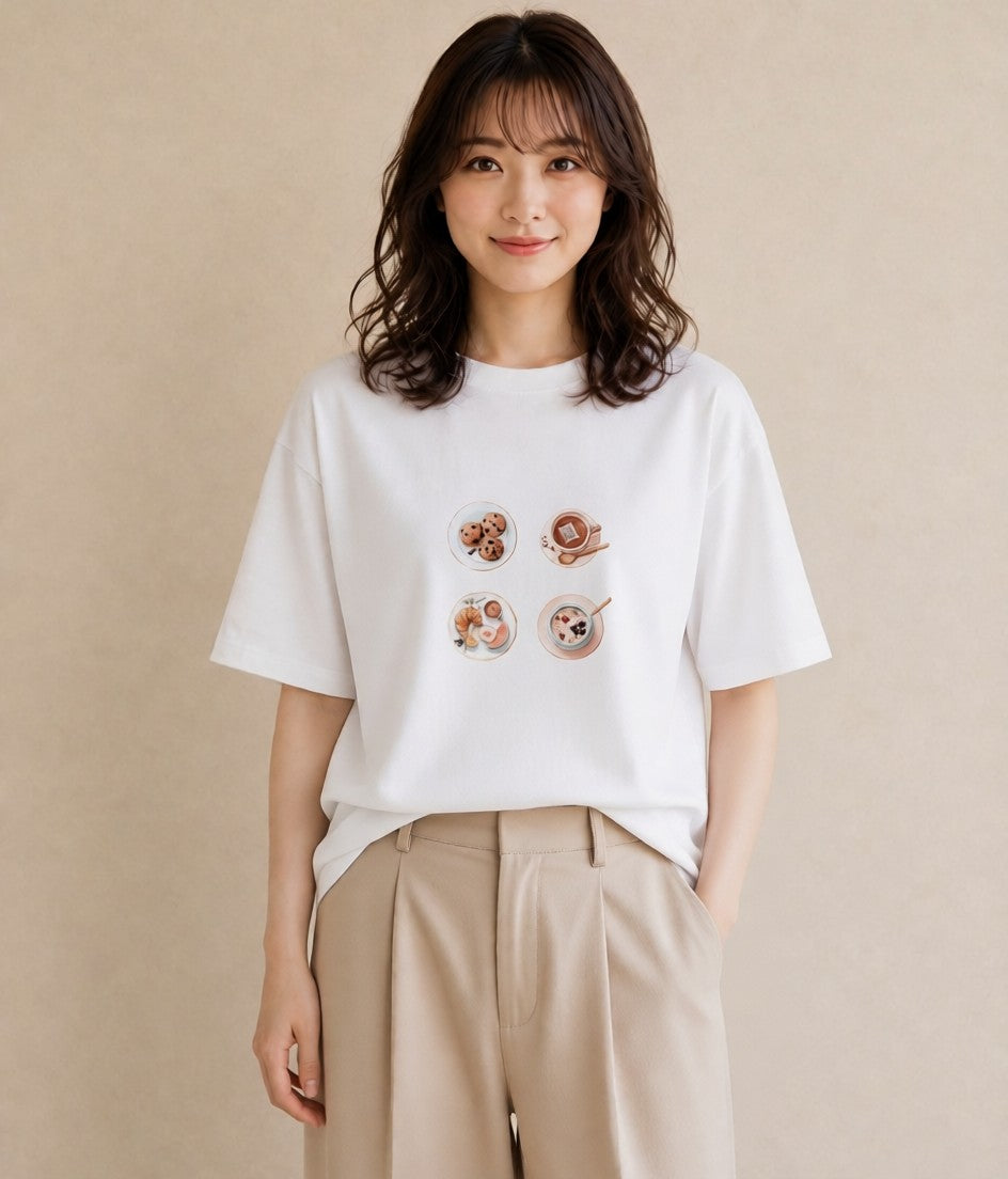 プリントTシャツ レディース たまご 食べ物 フード イラスト お洒落 在宅 公園 白T