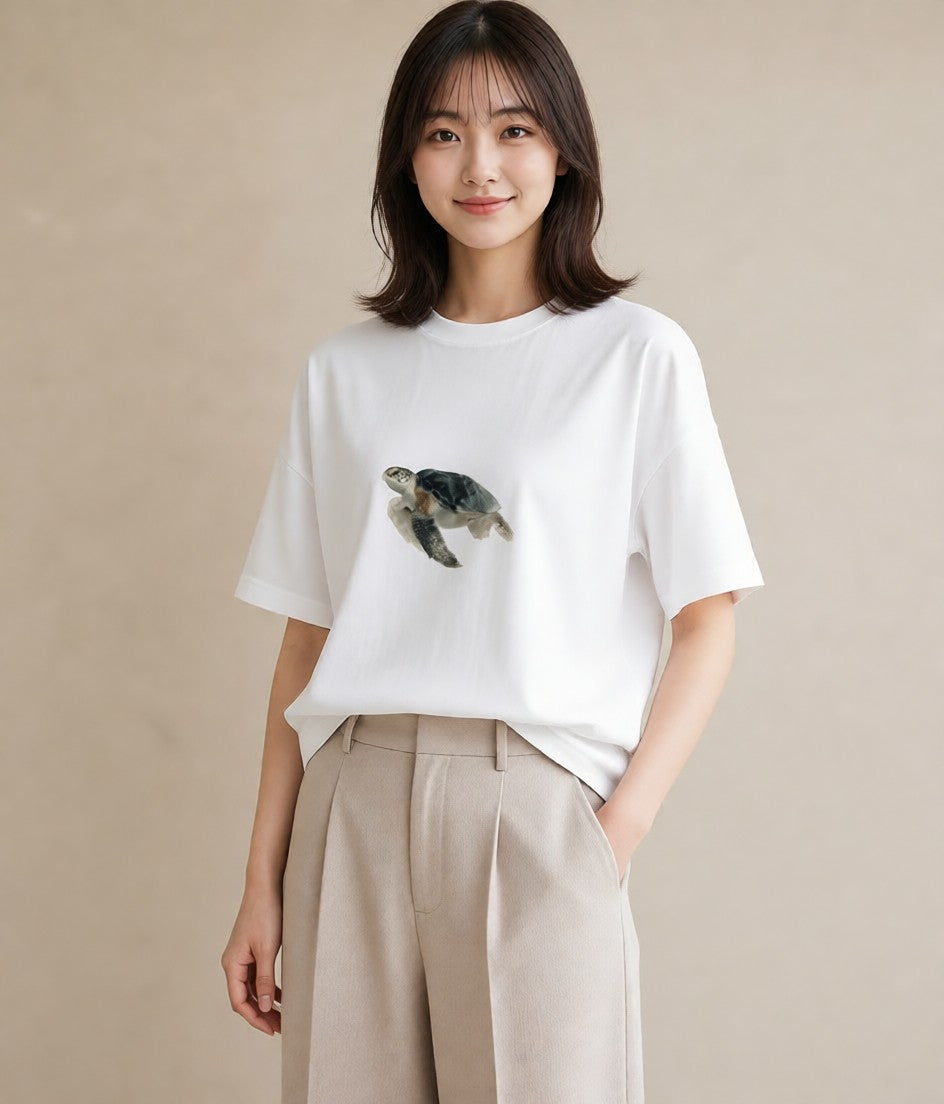 デザインTシャツ レディース ゼニガメ ペット 動物 イラスト ゆるかわ 部屋着 女性向けギフト 白T