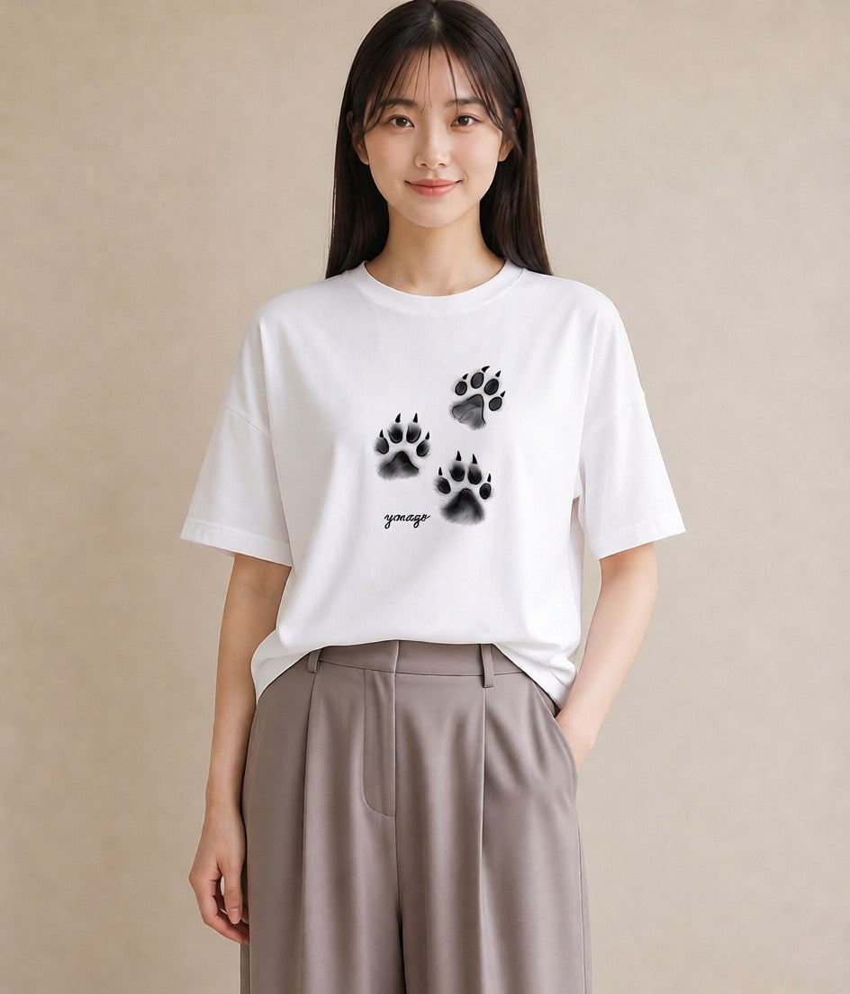 半袖Tシャツ レディース 肉球 猫 ねこ イラスト レトロ 秋コーデ おしゃれギフト 白T