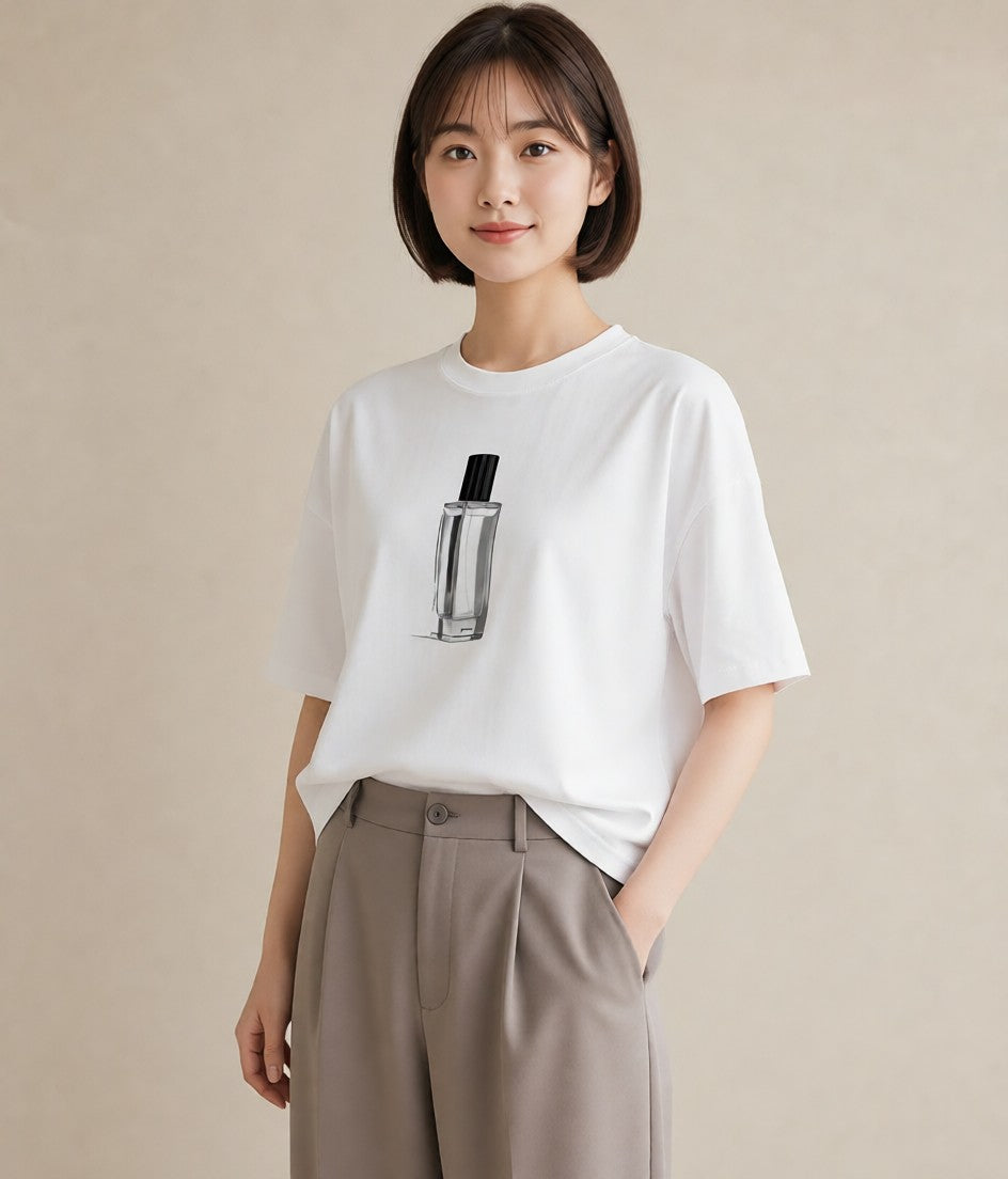 プリントTシャツ レディース 香水 香水瓶 パフューム イラスト ガーリー カフェ巡り 女子会 白T