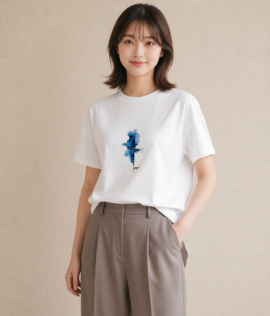 Tシャツ レディース 雨上がりの小道 雨上がり 小道 ナチュラル アンティーク イラスト ラフ レイヤード 白T