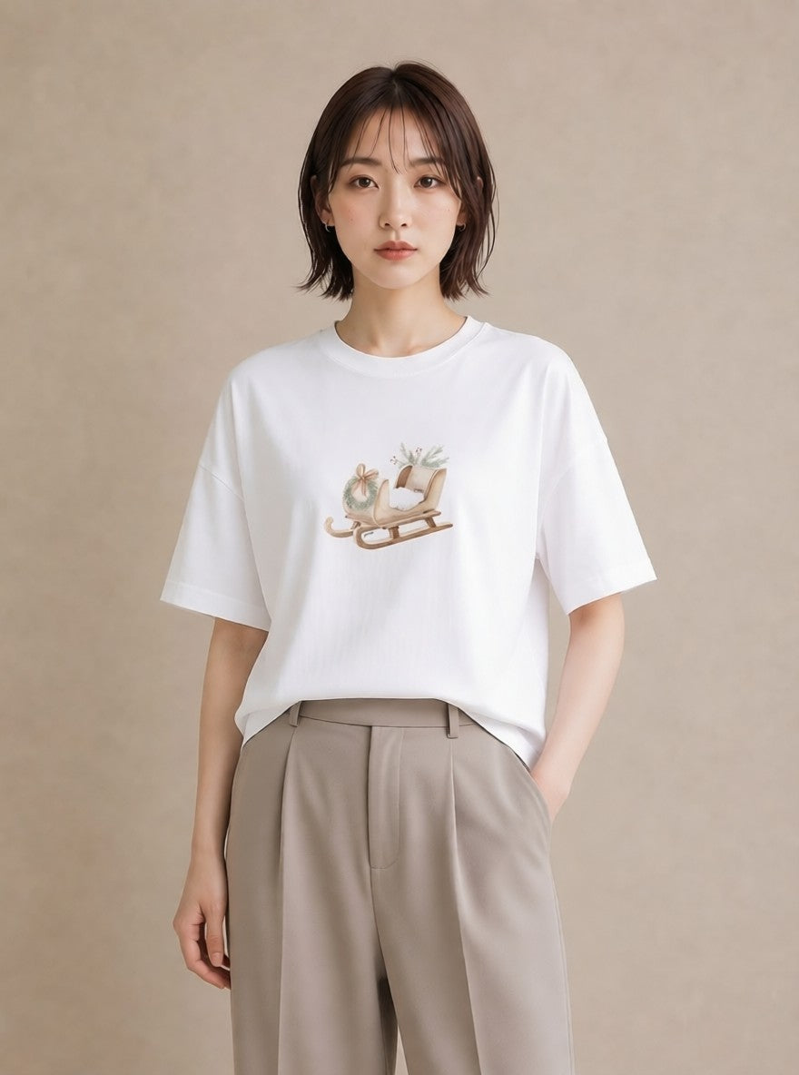 グラフィックTシャツ レディース 雪 星空 宇宙 イラスト ヴィンテージ風 カフェ巡り 女子会 白T
