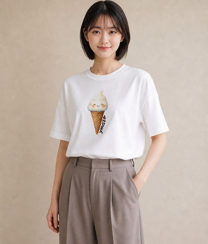 半袖Tシャツ レディース パフェ 食べ物 フード イラスト フェミニン 散歩 お出かけ 白T