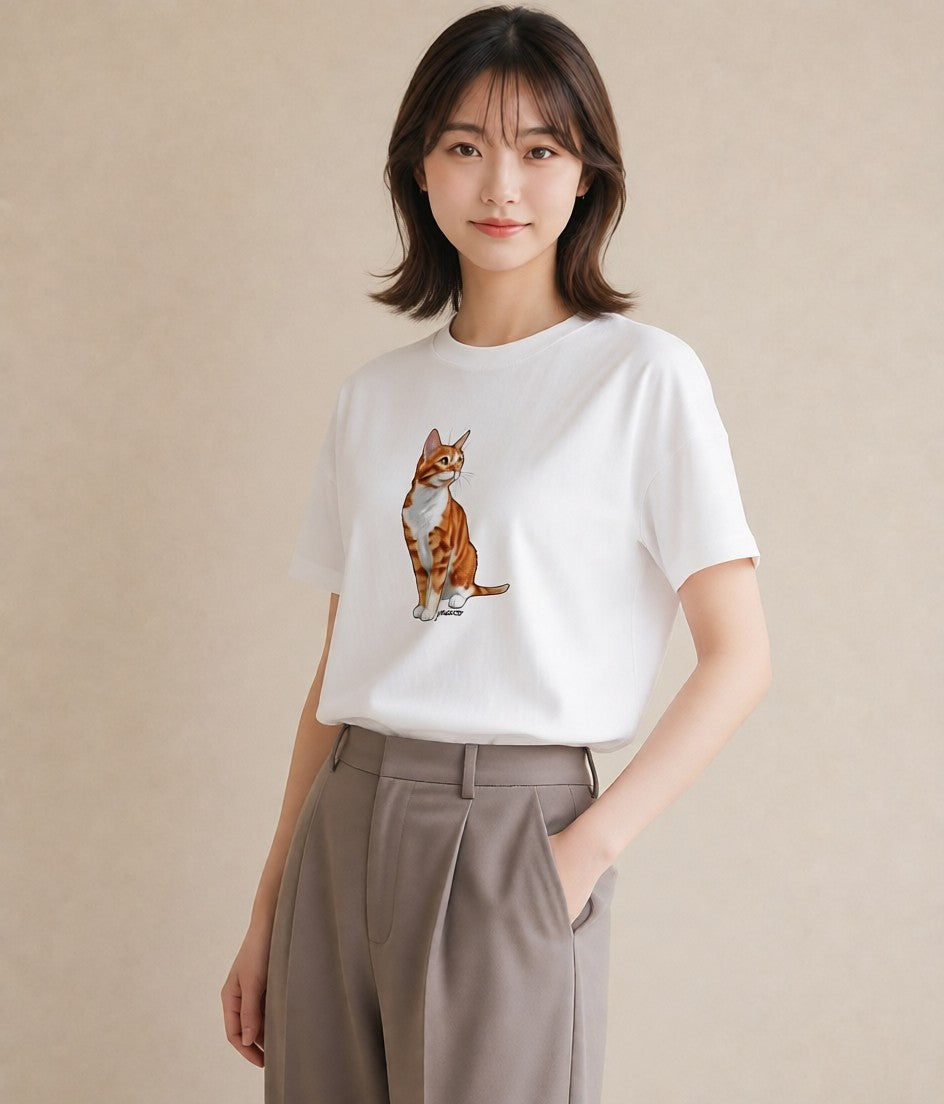 半袖Tシャツ レディース 猫 ねこ イラスト 抜け感 誕生日プレゼント 綿100 白T