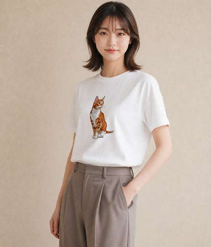 半袖Tシャツ レディース 猫 ねこ イラスト 抜け感 誕生日プレゼント 綿100 白T