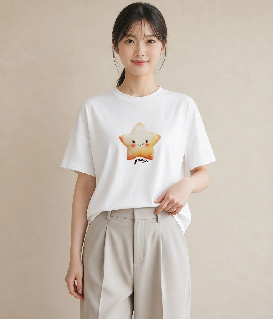 半袖Tシャツ レディース 流れ星 星空 宇宙 イラスト きれいめカジュアル 旅行 母娘コーデ 白T