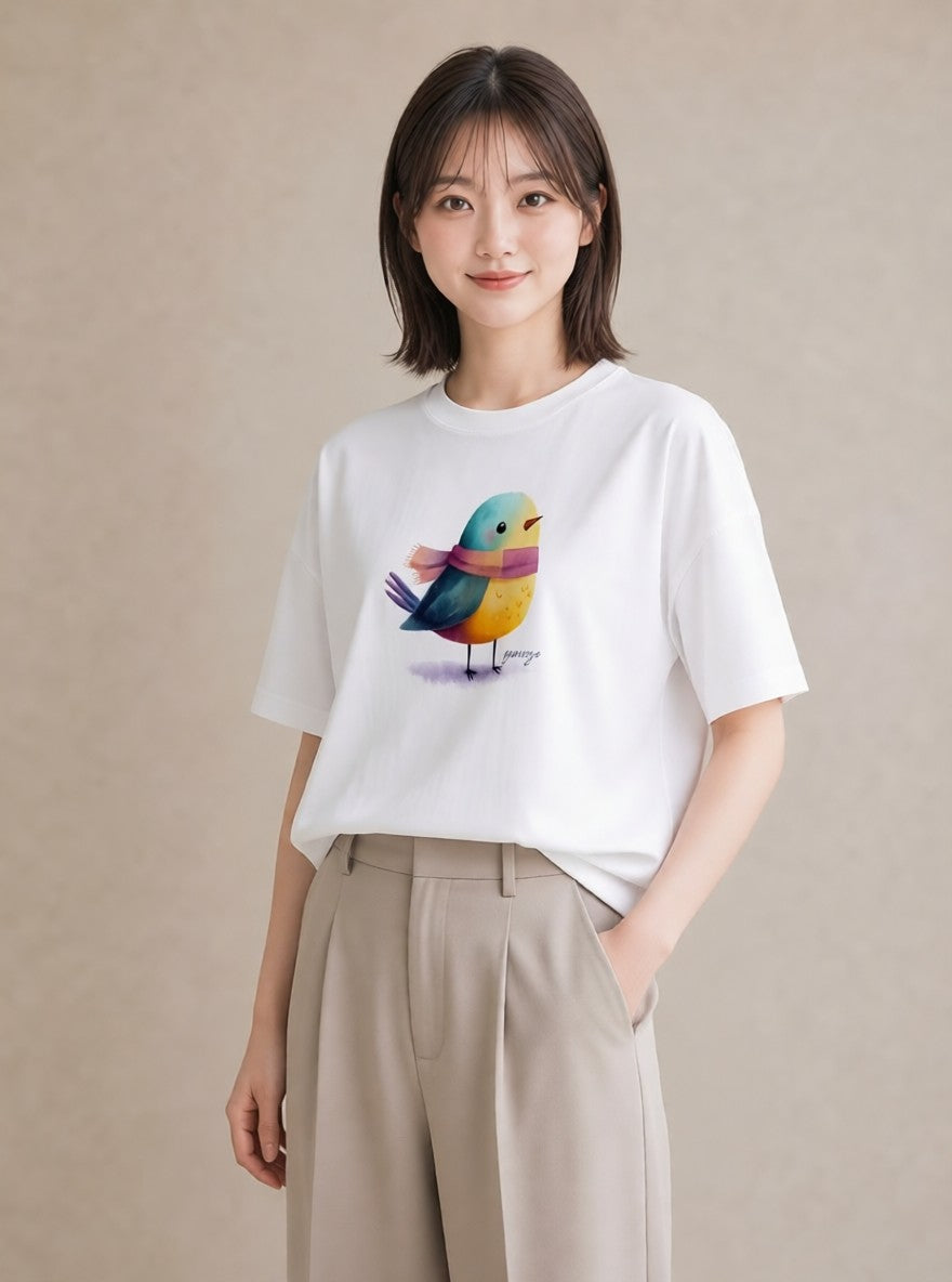 プリントTシャツ レディース 九官鳥 ペット 動物 イラスト レトロ 20代 カジュアルコーデ 白T