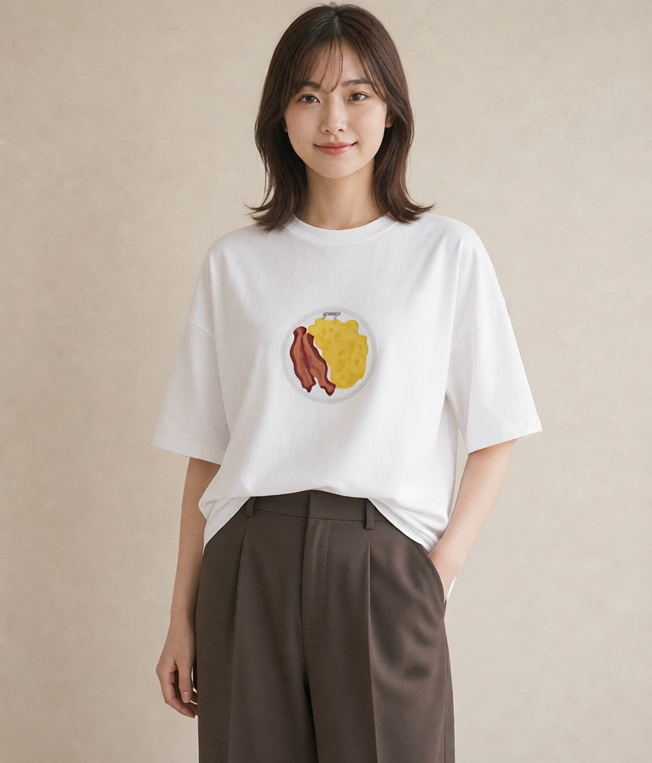 半袖Tシャツ レディース 目玉焼き 食べ物 フード イラスト カジュアル 敬老の日 ホワイトデー 白T
