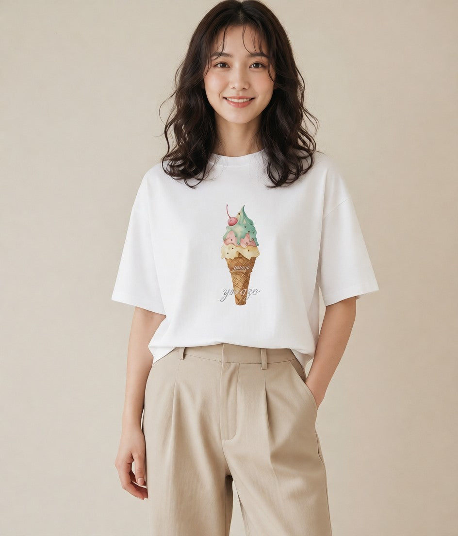 プリントTシャツ レディース キャンディ 食べ物 フード イラスト 上品 普段着 週末コーデ 白T
