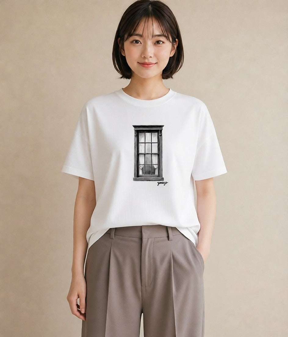 デザインTシャツ レディース 窓辺の椅子 窓辺 椅子 ナチュラル アンティーク イラスト モード 女子会 お揃い 白T