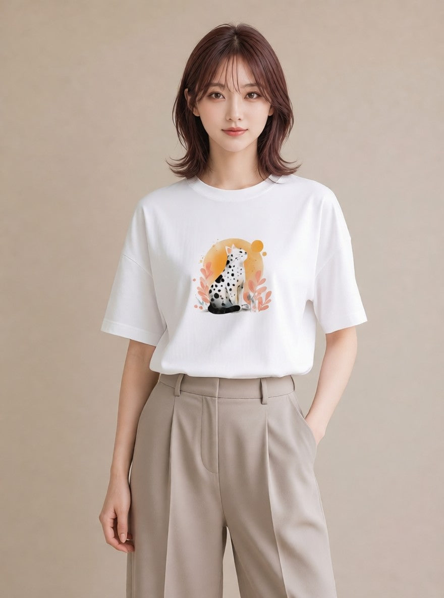 グラフィックTシャツ レディース ベンガル 猫 ねこ イラスト 通勤 在宅 白T