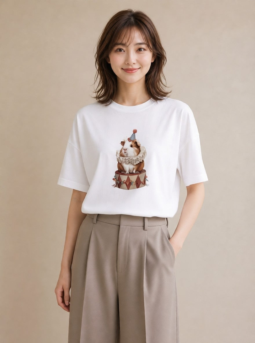 グラフィックTシャツ レディース ゴールデンハムスター ペット 動物 イラスト カジュアル 母娘コーデ 自分用 白T