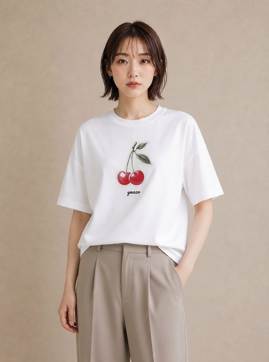 Tシャツ レディース りんご 林檎 アップル 食べ物 フード イラスト ボタニカル 夏コーデ 通学 白T