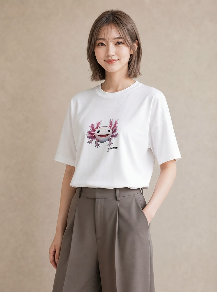 グラフィックTシャツ レディース ウーパールーパー ペット 動物 イラスト こなれ感 夏コーデ 通学 白T