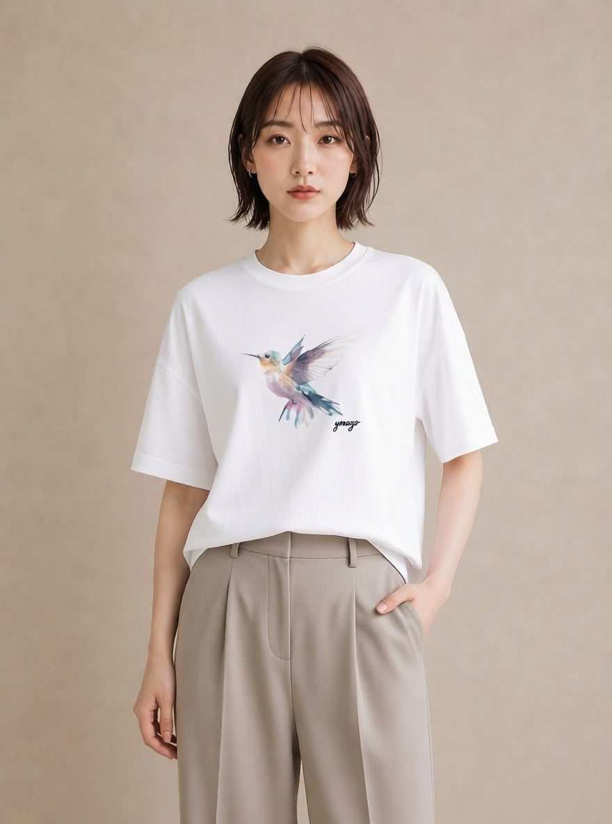 デザインTシャツ レディース コザクラインコ ペット 動物 イラスト ボタニカル ラフ レイヤード 白T