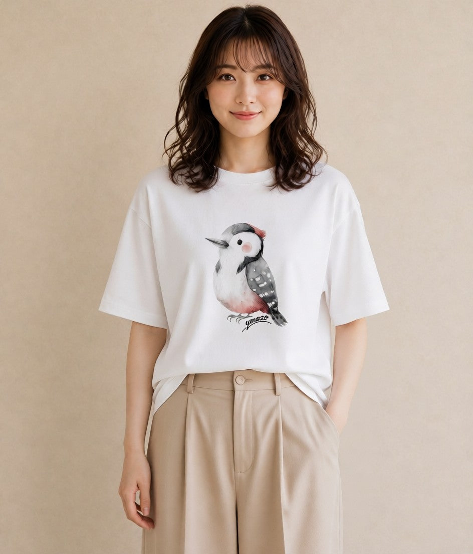 半袖Tシャツ レディース シマエナガ しまえなが 動物 アニマル イラスト カフェコーデ 在宅 公園 白T